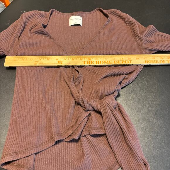 Abercrombie & Fitch Ribbed Tie Front Long Sleeve Cozy Top Size M - Picture 4 of 5